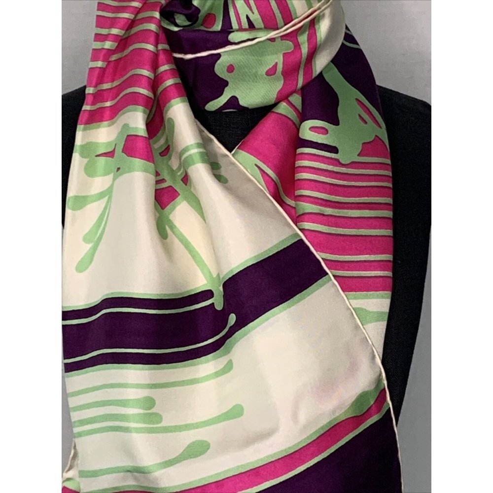 Vintage Ted Lapidus Paris Silk Long Rectangle Scarf Modernist Abstract Pop Art